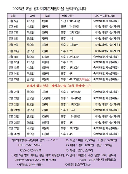 2025년 8월 물때표 올립니다