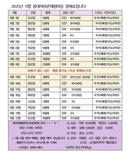 2025년 11월 물때표 올립니다.