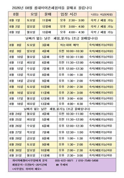 2026년 08월 물때표 올립니다