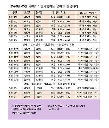 2026년 05월 물때표입니다.